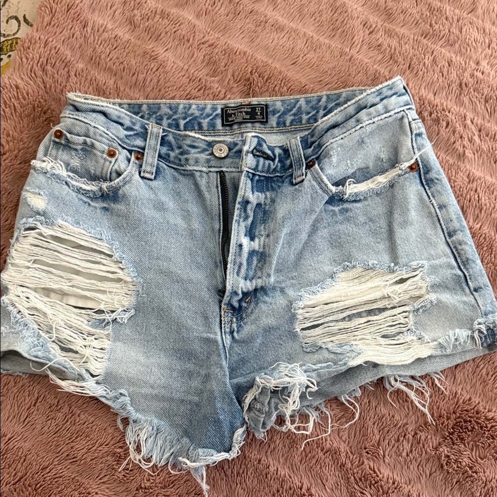 Abercrombie & Fitch Ripped Light Blue Jean Shorts